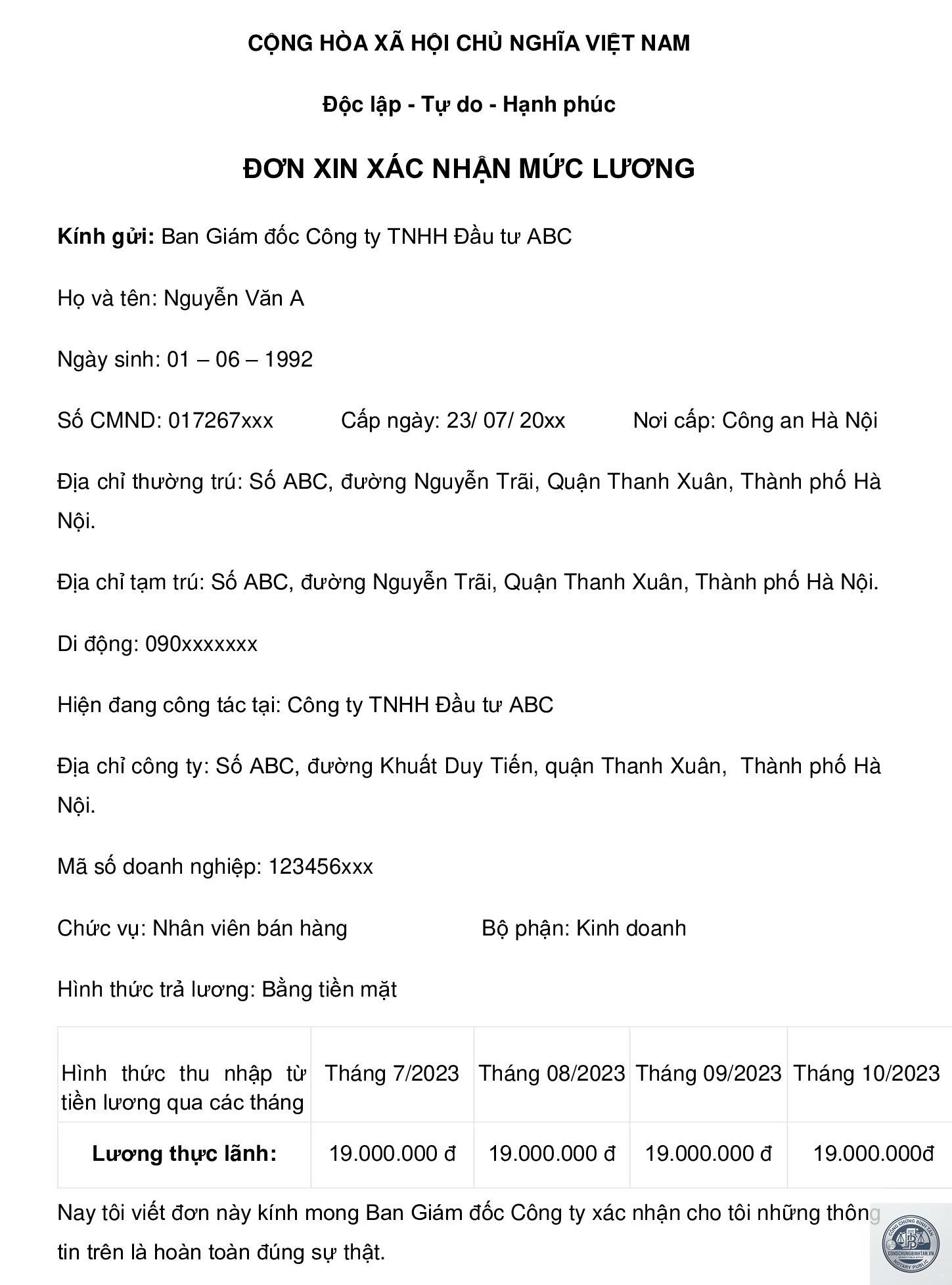 giấy xác nhận lương - Hình 3