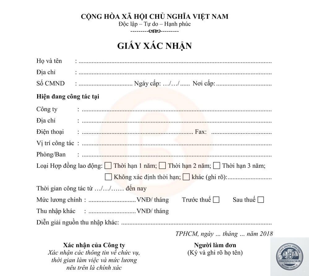 giấy xác nhận lương