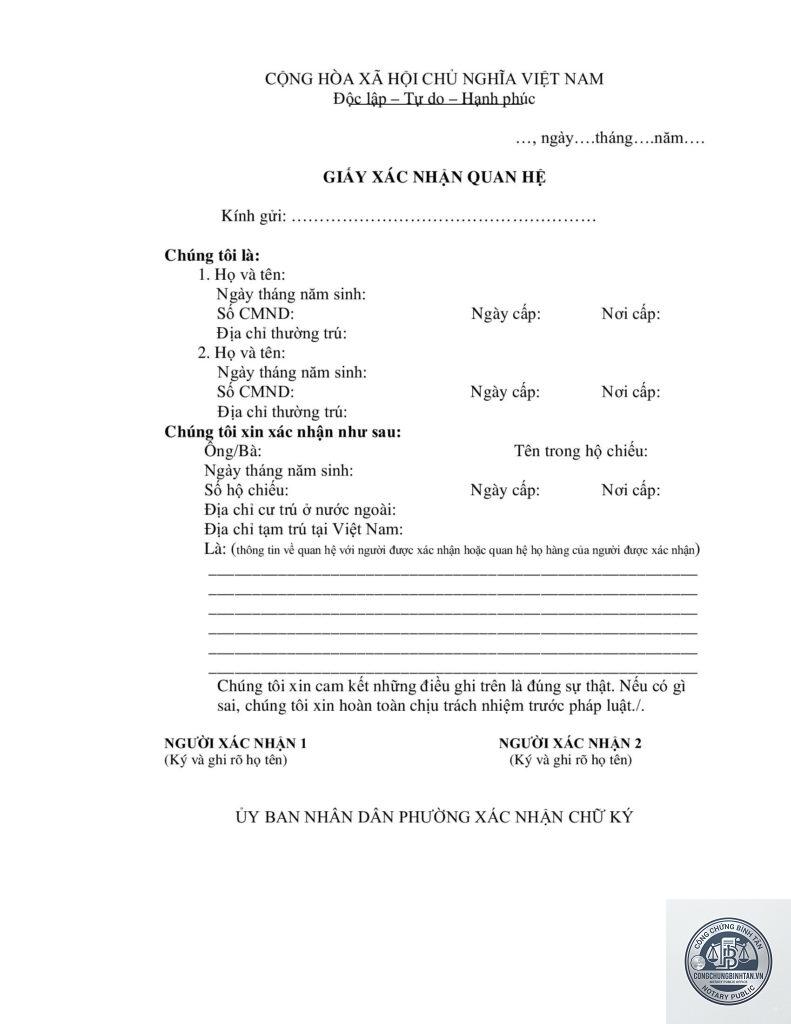 giấy xác nhận mẹ con