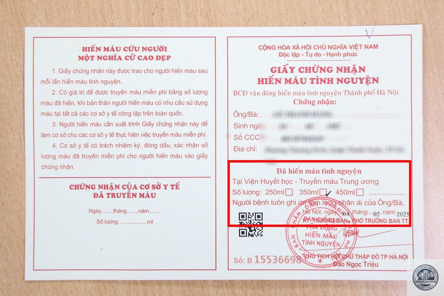 giấy xác nhận nhóm máu - Hình 1