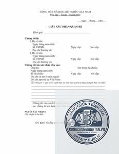 giấy xác nhận quan hệ nhân thân