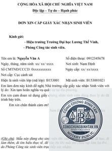 giấy xác nhận sinh viên