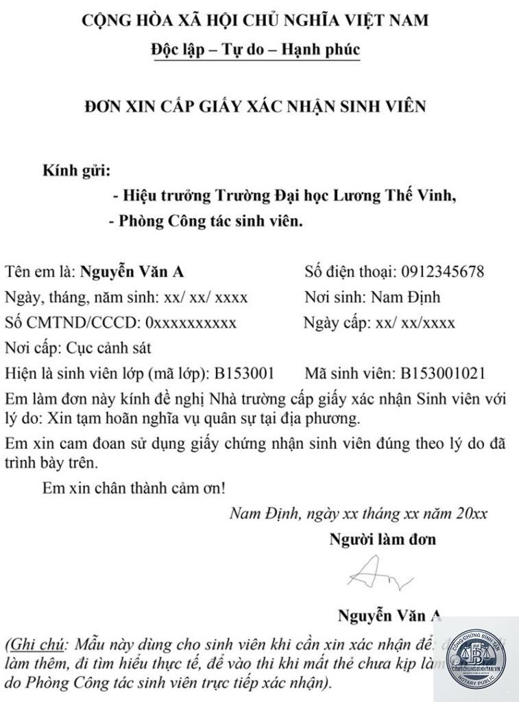 giấy xác nhận sinh viên