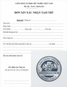 giấy xác nhận tạm trú