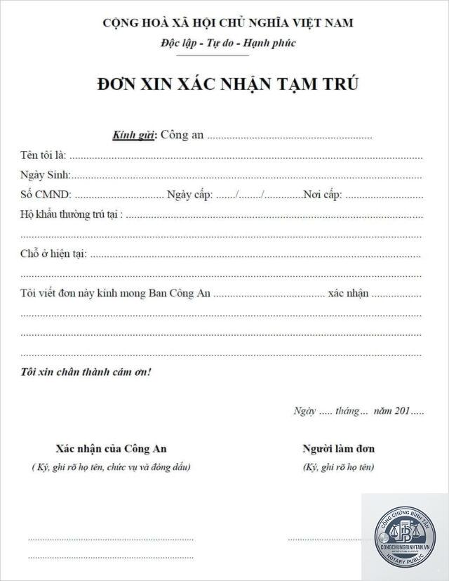 giấy xác nhận tạm trú - Hình 1