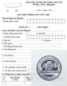 giấy xác nhận thông tin cư trú