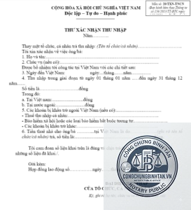 giấy xác nhận thu nhập cá nhân
