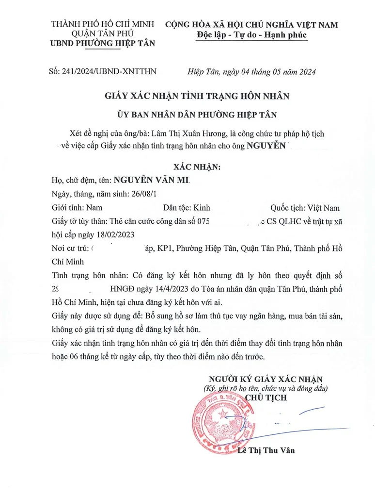 giấy xác nhận tình trạng hôn nhân online