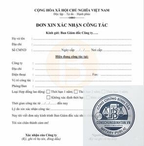 giấy xác nhận việc làm