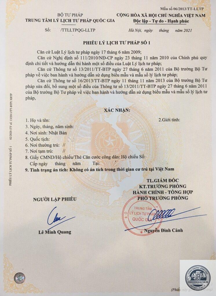 lý lịch tư pháp số 1