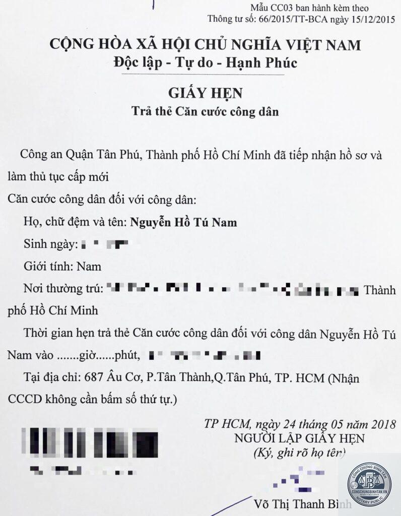 mất căn cước công dân cần giấy tờ gì