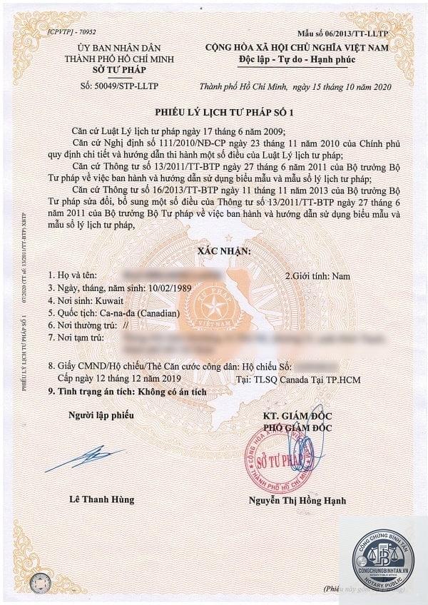 mất phiếu lý lịch tư pháp