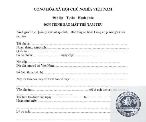 mất thẻ tạm trú