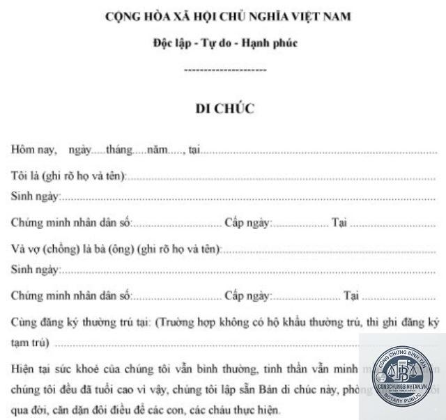 mẫu di chúc cho người cao tuổi