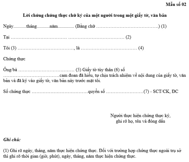 mẫu đơn chứng thực giấy tờ