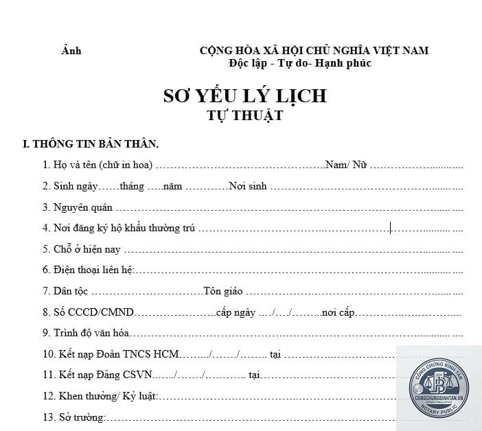 mẫu sơ yếu lý lịch