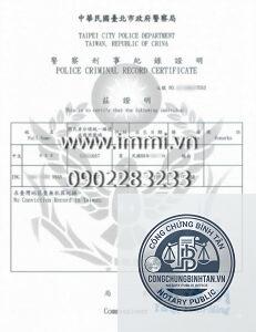phiếu lý lịch tư pháp đi đài loan