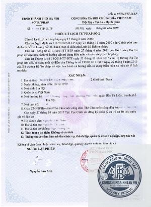 phiếu lý lịch tư pháp song ngữ