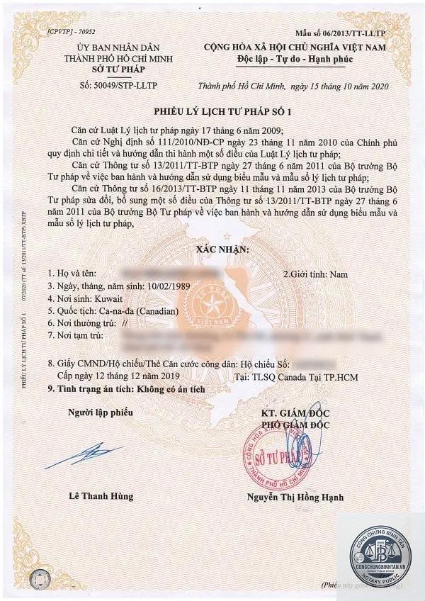 phiếu lý lịch tư pháp xin việc