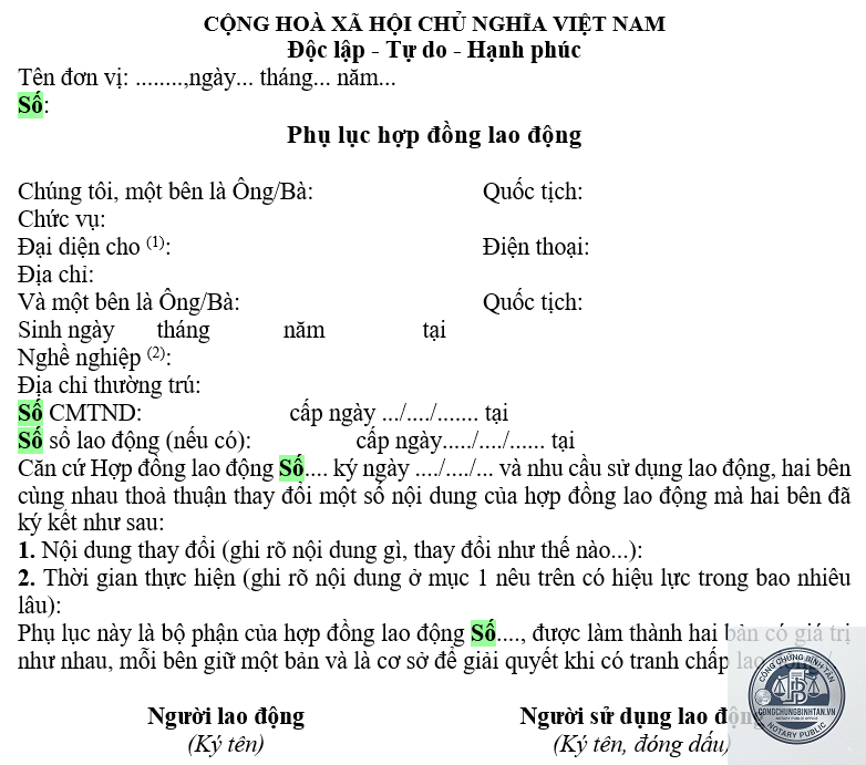 phụ lục hợp đồng là gì