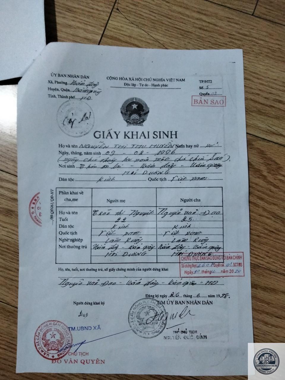 sao y giấy khai sinh - H&igrave;nh 2