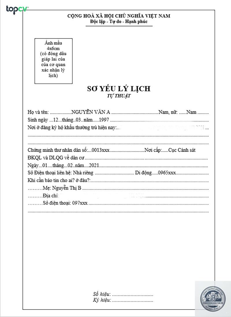 sơ yếu lý lịch - Hình 1