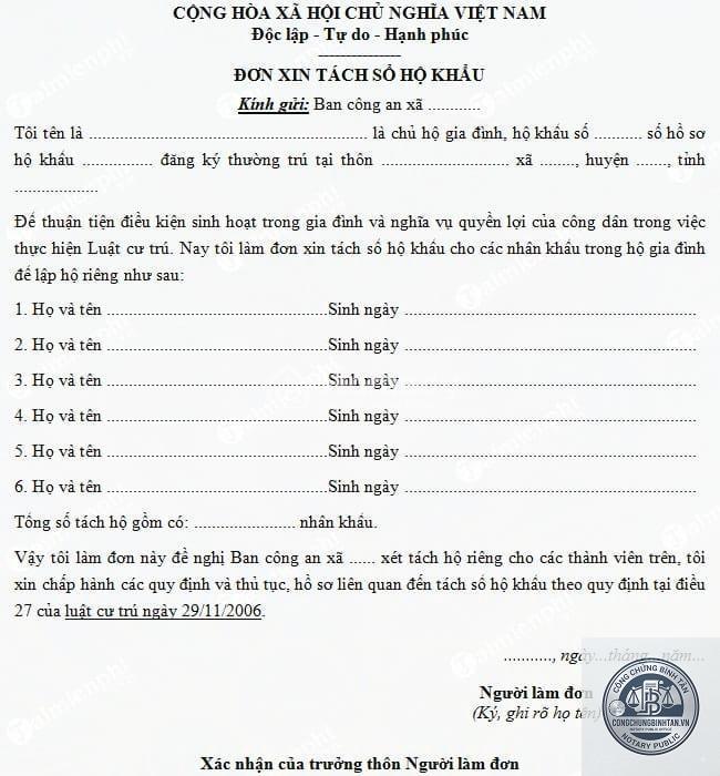 tách hộ khẩu