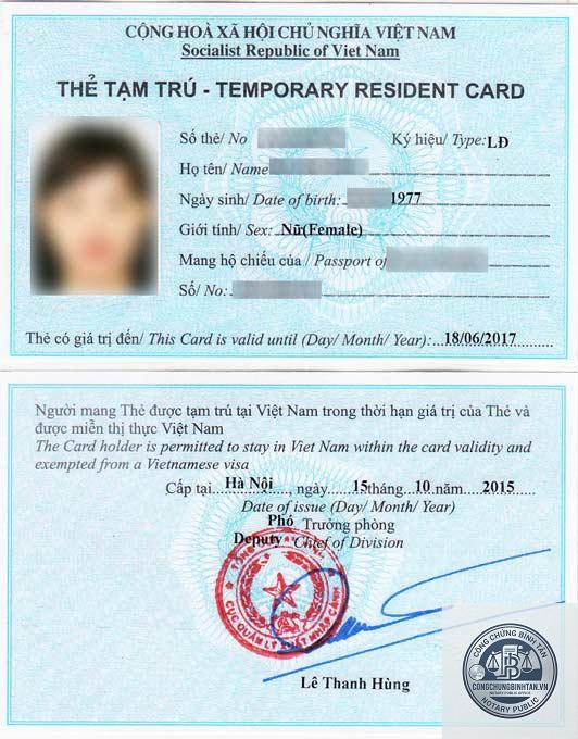 thẻ tạm trú - Hình 1