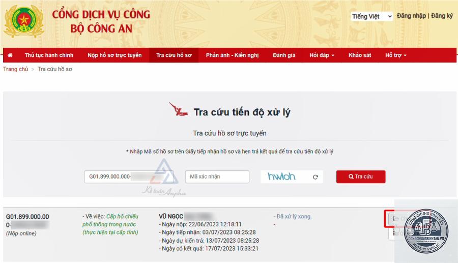 tra cứu kết quả hộ chiếu