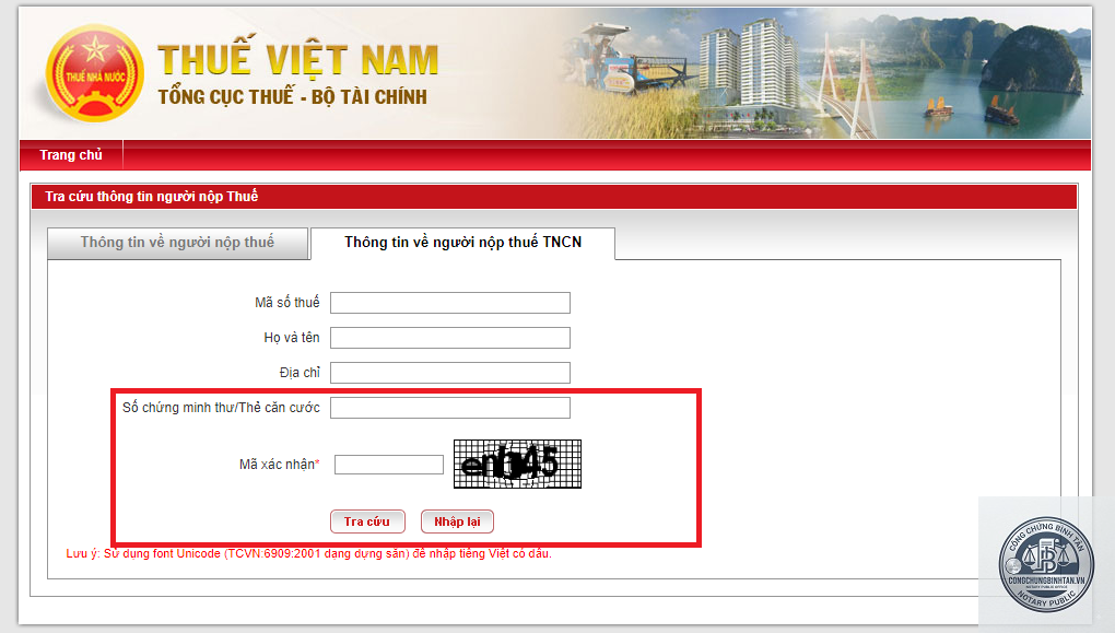 tra cứu mã số thuế bằng căn cước