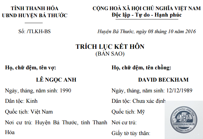 trích lục kết hôn
