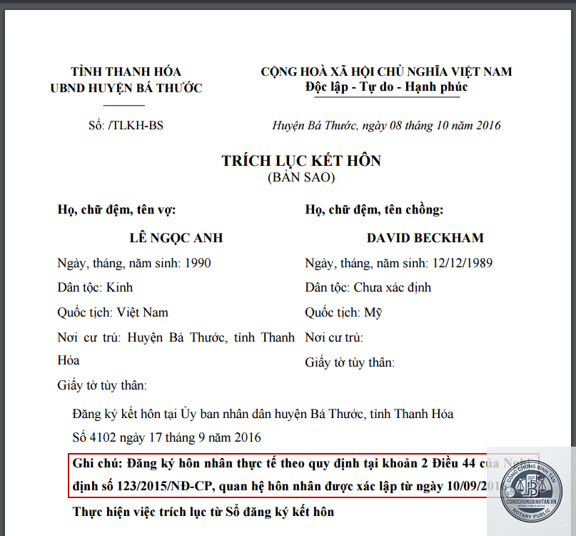 trích lục kết hôn - Hình 1