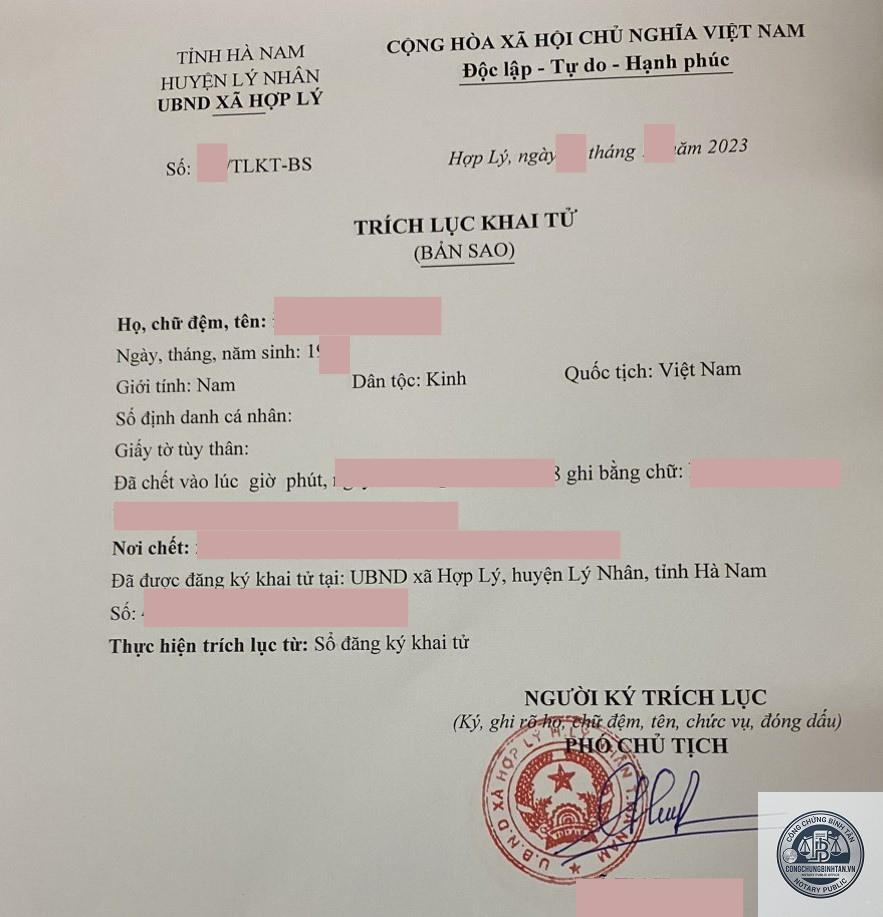 trích lục khai tử