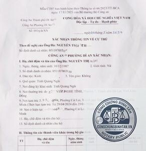 xác nhận cư trú