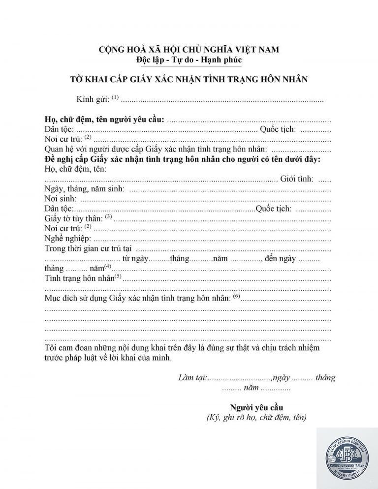 xin giấy xác nhận độc thân