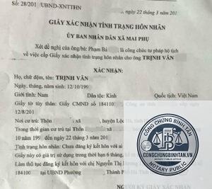 xin lại giấy xác nhận tình trạng hôn nhân