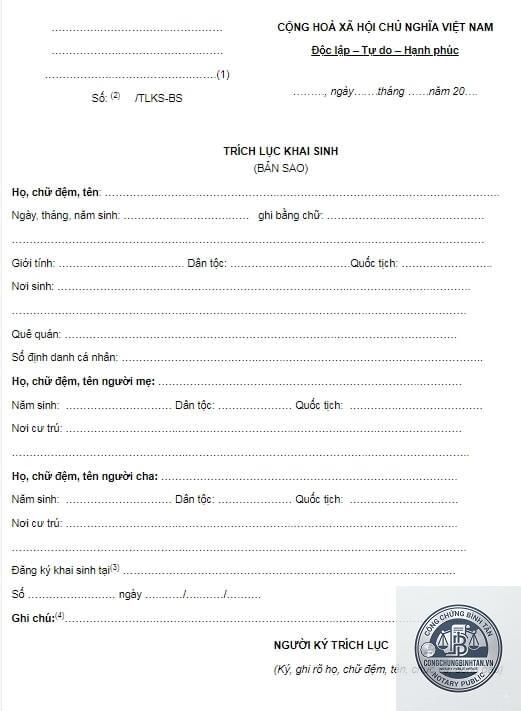 xin trích lục giấy khai sinh