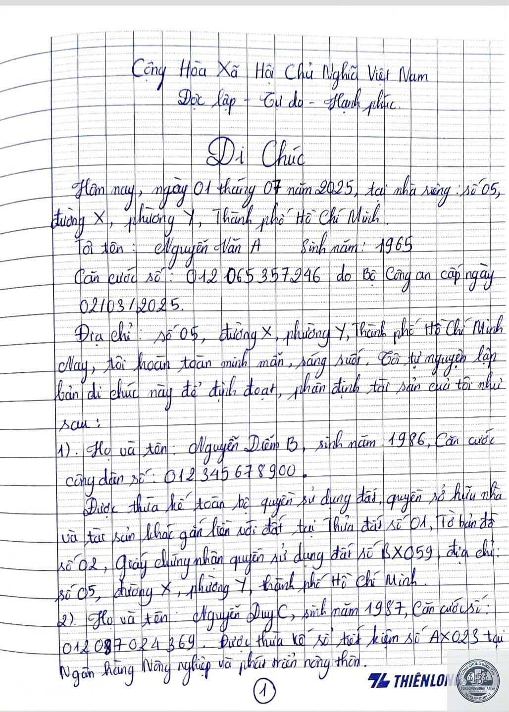 di chúc ghi sai số căn cước người thừa kế - Image 3