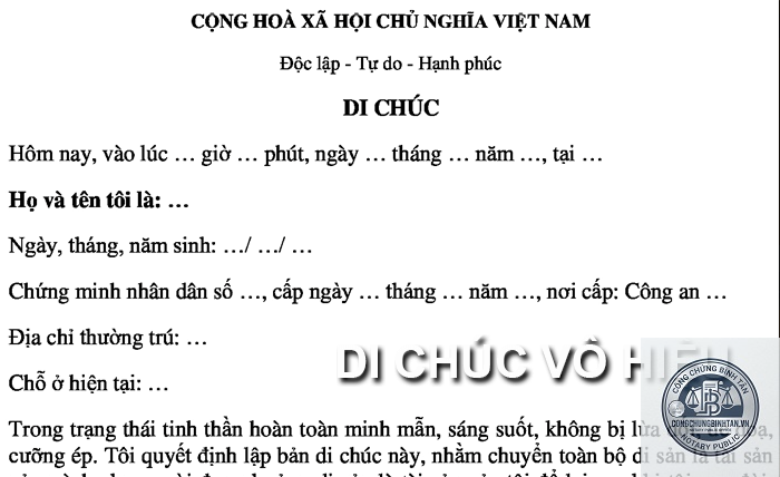 di chúc vô hiệu do người lập không minh mẫn