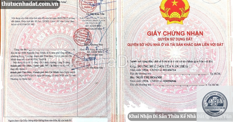 giấy chứng nhận quyền sử dụng đất khi khai nhận di sản