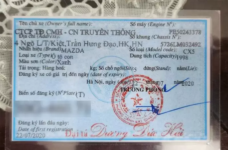 giấy đăng ký xe khi khai nhận di sản