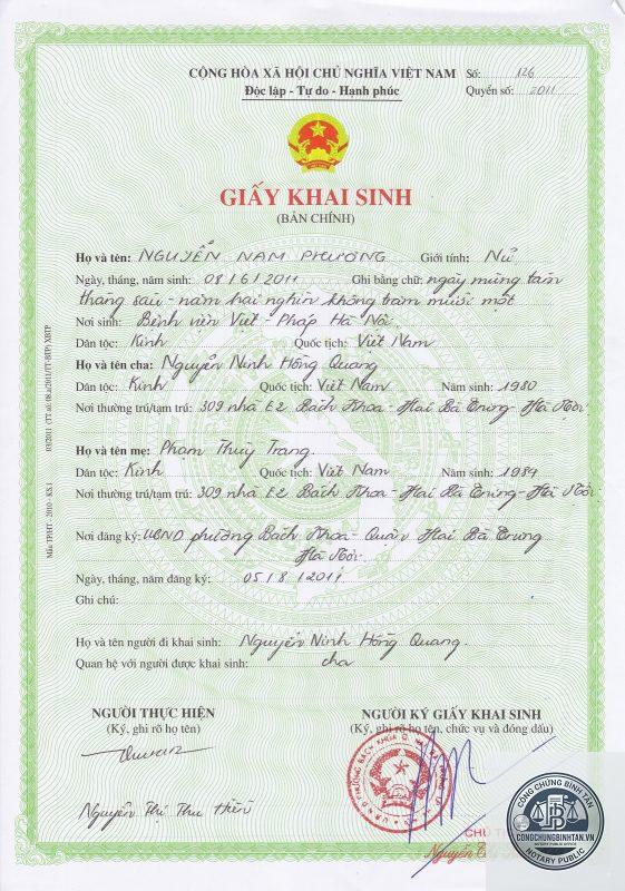giấy khai sinh khi lập di chúc