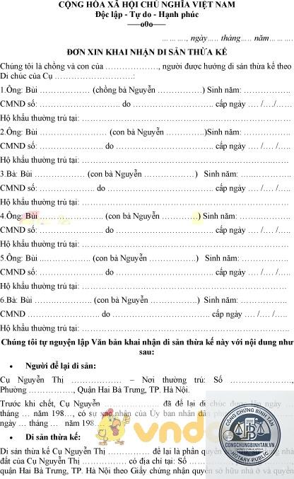 giấy tờ khai nhận di sản theo di ch&uacute;c - Image 2