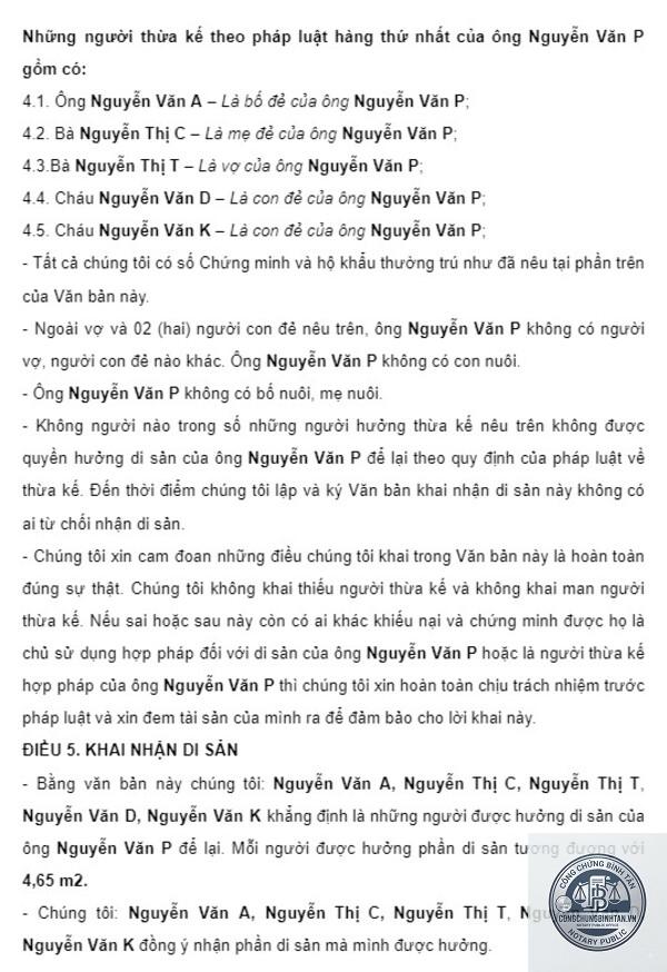 giấy tờ khai nhận di sản theo di ch&uacute;c - Image 5