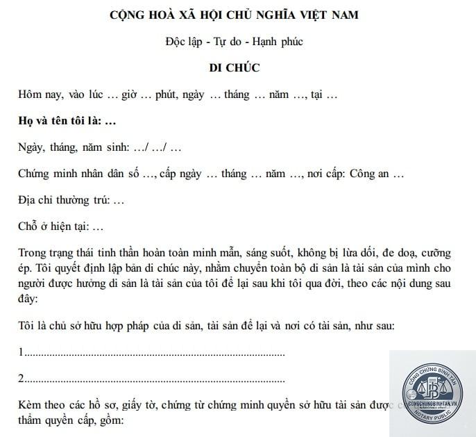 lập di chúc ngày nghỉ