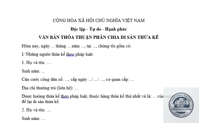 mẫu văn bản ph&acirc;n chia di sản - Image 5