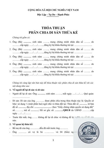 thỏa thuận chia nhà thừa kế