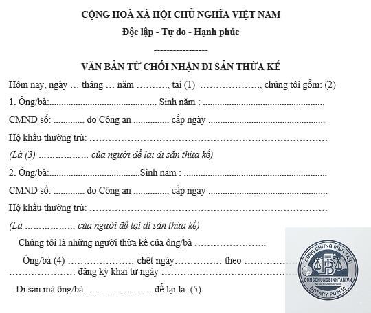 văn bản từ chối nhận di sản - Image 2