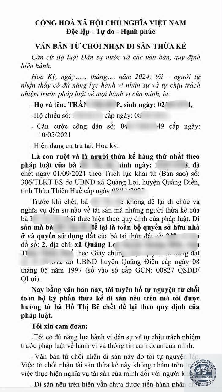 văn bản từ chối nhận di sản - Image 5