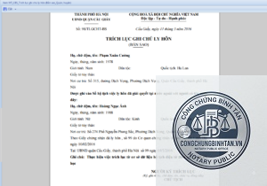xin trích lục di chúc công chứng